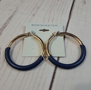 Worthington Gold Tone and Blue Hoop Earrings